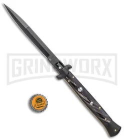 Frank B. 11" Italian Stiletto Dark Horn Tactical Automatic Knife - Bayonet -Elite Knives Shop Frank B 11in Stiletto Dark Horn Tactical Auto Bayo Black GX 4160 jr bottlecap large