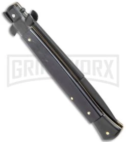 Frank B. 11" Italian Stiletto Dark Horn Tactical Automatic Knife - Bayonet -Elite Knives Shop Frank B 11in Stiletto Dark Horn Tactical Auto Bayo Black GX 4160 jr side large