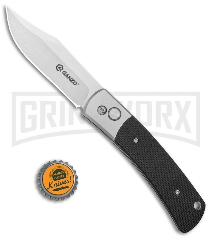 Ganzo Knives G747-2-WD2 Black G-10 Automatic Knife - Clip Point Stonewash 4 Ganzo Knives G747-2-WD2 Black G-10 Automatic Knife - Clip Point Stonewash - Image 4