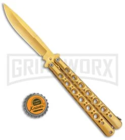 Gold Balisong Butterfly Knife - Gold -Elite Knives Shop Gold Balisong Butterfly Knife Gold GX 37518 jr bottlecap large