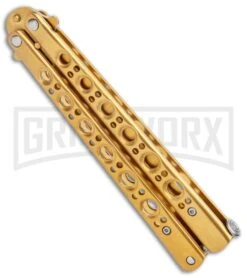 Gold Balisong Butterfly Knife - Gold -Elite Knives Shop Gold Balisong Butterfly Knife Gold GX 37518 jr side large