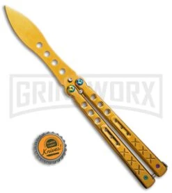 Gold Balisong Trainer Butterfly Knife - Gold Dull -Elite Knives Shop Gold Balisong Trainer Butterfly Knife Gold Finish GX 37657 td size large