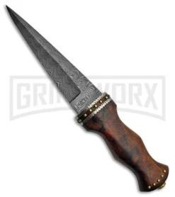 Tallen Sgian Dubh Brown Fixed Blade Knife - Damascus Plain