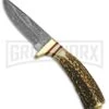 Rite Edge Whitetail Husk Brown Stag Fixed Blade Knife - Damascus Plain