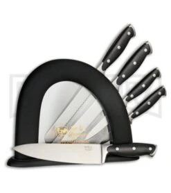 Hen & Rooster Black Five Piece Kitchen Knife Set W/ Black ABS Block