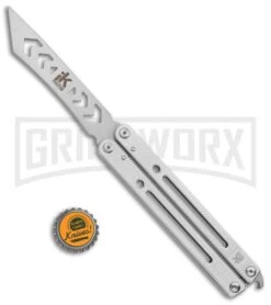 Instaknives Aluminum Balisong Tanto Trainer/Live Blade - Satin Dull/Plain -Elite Knives Shop Instaknives Silver Balisong Tanto Trainer Blade GX 37599 jr bottlecap large