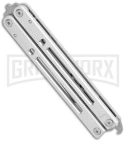 Instaknives Aluminum Balisong Tanto Trainer/Live Blade - Satin Dull/Plain -Elite Knives Shop Instaknives Silver Balisong Tanto Trainer Blade GX 37599 jr side large