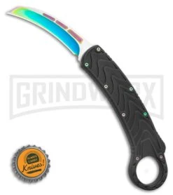 Karambit OTF Hawksbill Knife Black/Spectrum Stainless Steel - Two Tone Plain -Elite Knives Shop Karambit OTF Black rainbow two tone GX 36483 LS Bottlecap large