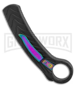 Karambit OTF Hawksbill Knife Black/Spectrum Stainless Steel - Two Tone Plain -Elite Knives Shop Karambit OTF Black rainbow two tone GX 36483 LS Side large