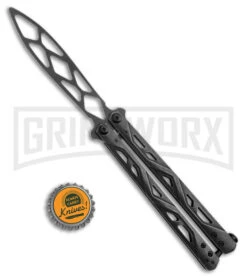 Kershaw Balanza Black Stonewash Steel Butterfly Trainer Knife - Black SW Dull -Elite Knives Shop Kershaw Balanza Knife Black SW BHQ 178512 jr bottlecap large