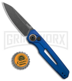Kershaw Launch 11 Blue Aluminum Automatic Knife - Blackwash Plain -Elite Knives Shop Kershaw Launch 11 Auto Blue Aluminum Blackwash BHQ 178234 jr bottlecap large