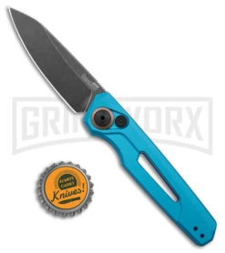 Kershaw Launch 11 Teal Aluminum Automatic Knife - Blackwash Plain -Elite Knives Shop Kershaw Launch 11 Auto Teal Aluminum Blackwash BHQ 178233 jr bottlecap large