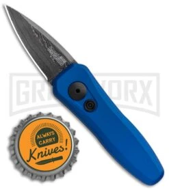 Kershaw Launch 4 Damascus Automatic Knife Blue CA Legal - Plain -Elite Knives Shop Kershaw Launch 4 CA Legal Auto Blue Damascus 7500BLUDAM BHQ 91856 jr bottlecap large