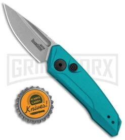 Kershaw Launch 9 Teal Automatic Knife CA Legal - Stonewash Plain -Elite Knives Shop Kershaw Launch 9 Auto Blue Working KER7250TEALSW BHQ 115103 jr bottlecap large