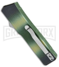 Lightning D/A Green Camo Aluminum OTF Automatic Knife - Tanto Satin Serr -Elite Knives Shop Lightning Camo DA OTF Auto Tanto Satin Serr GX 38985 jr side large