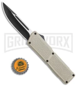 Lightning Elite Desert Tan D/A OTF Automatic Knife - Drop Point Black Plain -Elite Knives Shop Lightning Elite Desert Tan DA OTF Auto DP Black GX 36356 jr bottlecap large