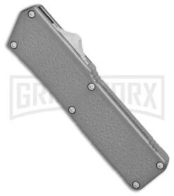 Lightning Gray D/A OTF Automatic Knife - Satin Serr -Elite Knives Shop Lightning Gray DA satin serr BP 20487 er spine large