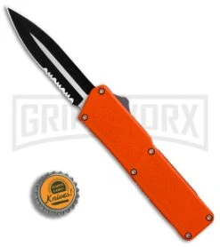 Lightning Orange D/A OTF Automatic Knife - Dagger Two-Tone Serr -Elite Knives Shop Lightning Orange DA Dagger Two Tone Serr BP 30330 er bottlecap large