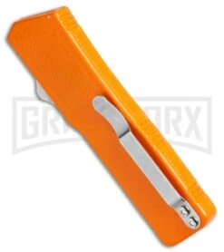 Lightning Orange D/A OTF Automatic Knife - Dagger Satin Plain -Elite Knives Shop Lightning Orange DA OTF Dagger Satin Plain BP 22815 side large