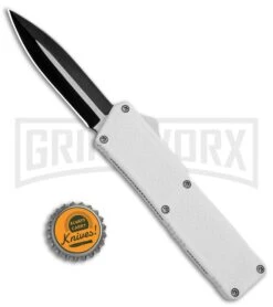 Lightning White D/A OTF Automatic Knife - Dagger Two-Tone Plain -Elite Knives Shop Lightning White DA OTF Auto TT Dagger GX 30817 jr bottlecap large
