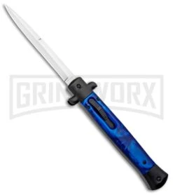 Mago 11" Blue/Black Italian Stiletto OTF Automatic Knife - Bayo Satin