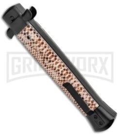 Mago 11" Diamondback Italian Bayonet OTF Automatic Knife - Black Bolsters -Elite Knives Shop Mago 11in Diamondback Italian Bayo OTF Auto Black Satin GX 37088 jr side large