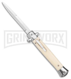 Mago 11" Sim Ivory Italian Stiletto OTF Automatic Knife W/O Clip- Bayo Satin
