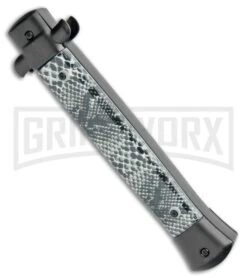 Mago 11" Cottonmouth/Black Italian Stiletto OTF Automatic Knife - Satin Bayo 6 Mago 11" Cottonmouth/Black Italian Stiletto OTF Automatic Knife - Satin Bayo -Elite Knives Shop Mago 11in Stiletto Cottonmouth Black Satin Bayo GX 35149 jr bottlecap large