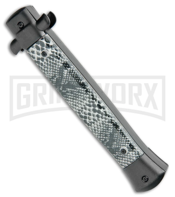 Mago 11" Cottonmouth/Black Italian Stiletto OTF Automatic Knife - Satin Bayo 3 Mago 11" Cottonmouth/Black Italian Stiletto OTF Automatic Knife - Satin Bayo - Image 3