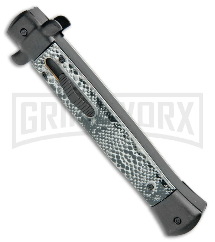 Mago 11" Cottonmouth/Black Italian Stiletto OTF Automatic Knife - Satin Bayo 2 Mago 11" Cottonmouth/Black Italian Stiletto OTF Automatic Knife - Satin Bayo - Image 2