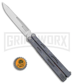 Maxace Unicorn Gray G-10 Balisong Butterfly Knife - Spear Point Satin Plain -Elite Knives Shop Maxace Unicorn Balisong Butterfly Gray G10 Satin SP GX 40486 jr bottlecap large
