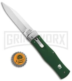 Mikov 241 Predator ABS Green Automatic Leverlock Knife - Clip Point Polish -Elite Knives Shop Mikov 241 Predator LL Auto CP Green Polish BHQ 92014 jr bottlecap large