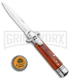 Milano 7.5" Lever Lock Automatic Knife Rosewood - Bayonet Satin -Elite Knives Shop Milano 7.5 Lever Lock Automatic Knife Rosewood Bayonet Satin GX 33519 ns bottlecap large