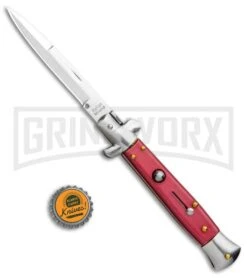 Milano Italian Style Stiletto Red Automatic Knife - Bayonet -Elite Knives Shop Milano Italian Style Red Auto Bayo GBS 013RD GX 34291 jr bottlecap large