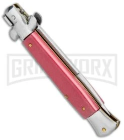 Milano Italian Style Stiletto Red Automatic Knife - Bayonet -Elite Knives Shop Milano Italian Style Red Auto Bayo GBS 013RD GX 34291 jr side large