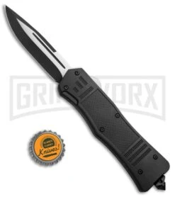 Panther Drop Point Black OTF Automatic Knife - Two Tone Plain -Elite Knives Shop Panther Black OTF TT ASG 0013 BP 19599 jr bottlecap large