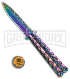 Rainbow Skull Balisong Drop Point Butterfly Knife -Elite Knives Shop Rainbow Balisong Drop Point Butterfly Knife GX 37604 td size large