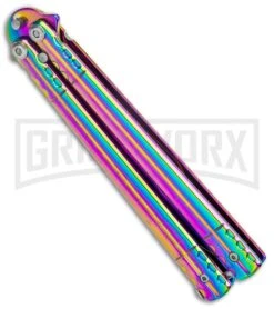 Rainbow Balisong Tanto Compound Butterfly Knife - Rainbow Plain -Elite Knives Shop Rainbow Bone Balisong DP Compound Butterfly Knife BF 201 2 GX 37590 jr side large
