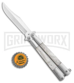 Regal Flipper White Swirl Balisong Butterfly Knife - Satin Plain -Elite Knives Shop Regal Flipper White Swirl Balisong Butterfly Satin BHQ 177230 jr bottlecap large