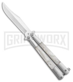 Regal Flipper White Swirl Balisong Butterfly Knife - Satin Plain