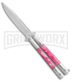 Regal Flipper Balisong Pink Swirl Acrylic Butterfly Knife - Satin Plain