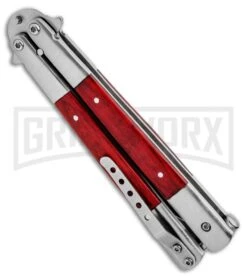 Regal Red Wood Balisong Butterfly Knife - Satin Serr -Elite Knives Shop Regal Red Wood Balisong Butterfly Satin Serr BUTT 30WRD BUTT GX 35300 LS Side large