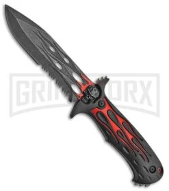 Rite Edge Dead Walker Red Fixed Blade Knife - Black Stonewash Serr