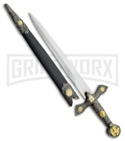 Rite Edge Knights Of Templar Dagger Gray Fixed Blade Knife - Mirror Plain