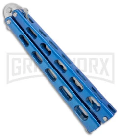 Ronin Gear Blue Balisong Trainer Butterfly Knife - Satin Plain -Elite Knives Shop Ronin Gear Blue Balisong Butterfly Trainer Satin BHQ 177221 jr side large