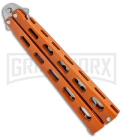 Ronin Gear Orange Balisong Trainer Butterfly Knife - Satin Plain -Elite Knives Shop Ronin Gear Orange Balisong Trainer Butterfly Satin GX 37346 jr side large