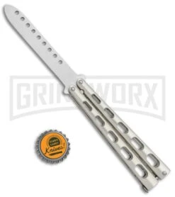 Ronin Gear Silver Balisong Trainer Butterfly Knife - Satin Plain -Elite Knives Shop Ronin Gear Silver Balisong Trainer Butterfly Satin GX 37347 jr bottlecap large