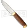 Rough Rider Otter Hunter Brown Leather Fixed Blade Knife - Satin Plain