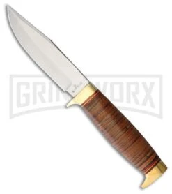 Rough Rider Otter Hunter Brown Leather Fixed Blade Knife - Satin Plain