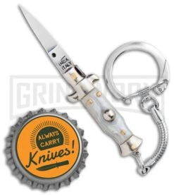 SKM 2.75" Italian Stiletto Keychain Gray Automatic Knife -Elite Knives Shop SKM 2.75in Keychain Stiletto Auto Gray Satin Flat BHQ 51051 jr bottlecap large